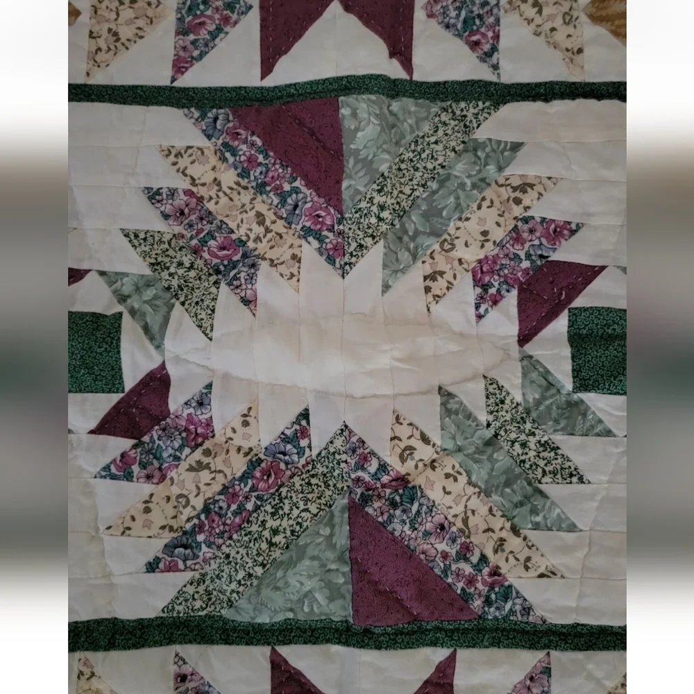 Quilt Patchwork Vintage Quilted Pillow Case Set Of 2 24×30 Green & Purple